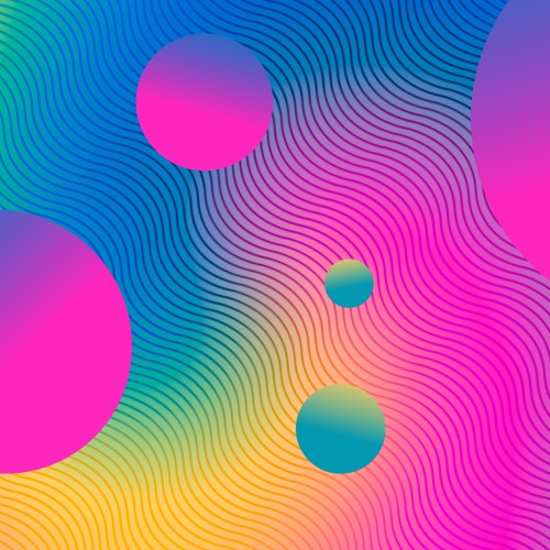 Colorful abstract background with waves and spheres.