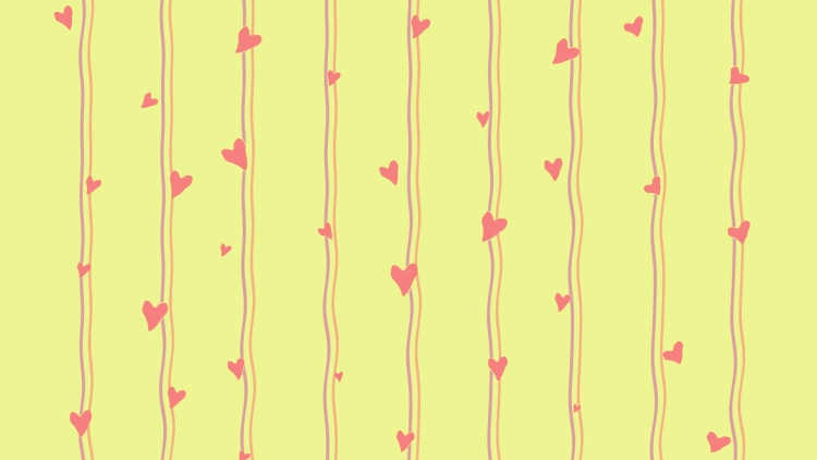 Yellow background with hearts.